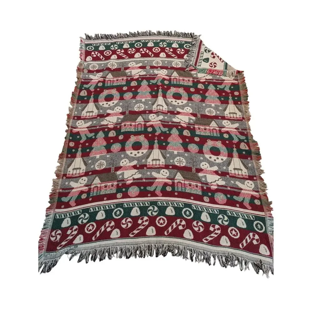 Vintage Crown Crafts Holiday weaved throw 48in X60in